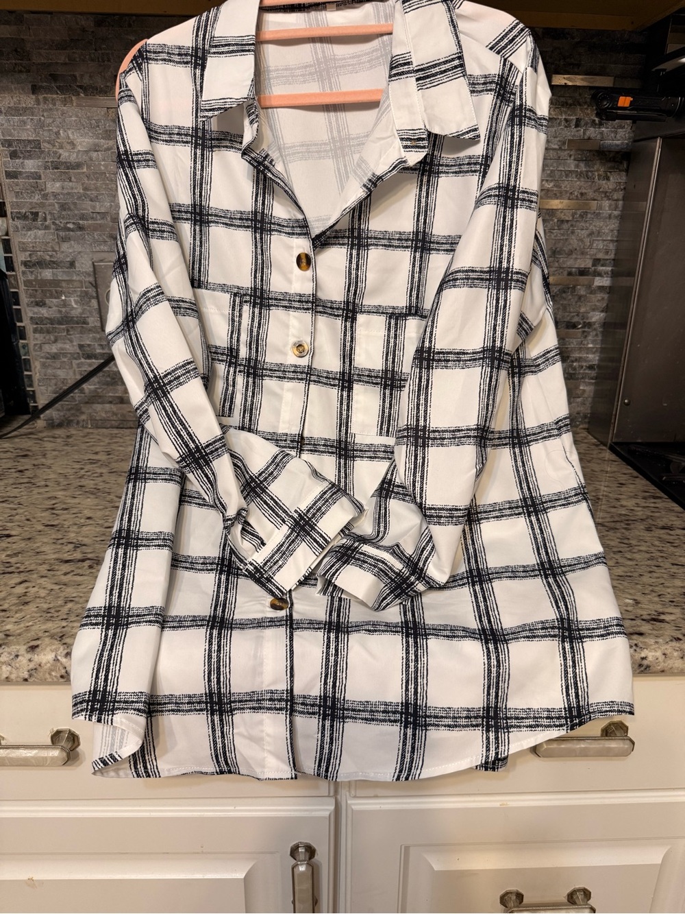 Women's Black & White Plaid Button-Up Shirt